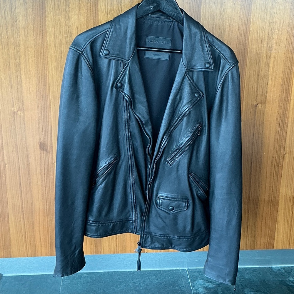 AllSaints Black Leather Bomber Jacket - Men's